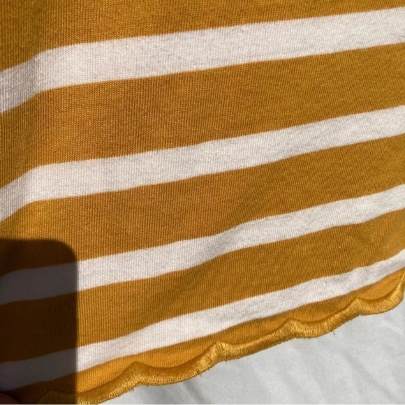 Talbots gold and white striped shirt with scalloped hemlines, size small - Picture 5 of 7